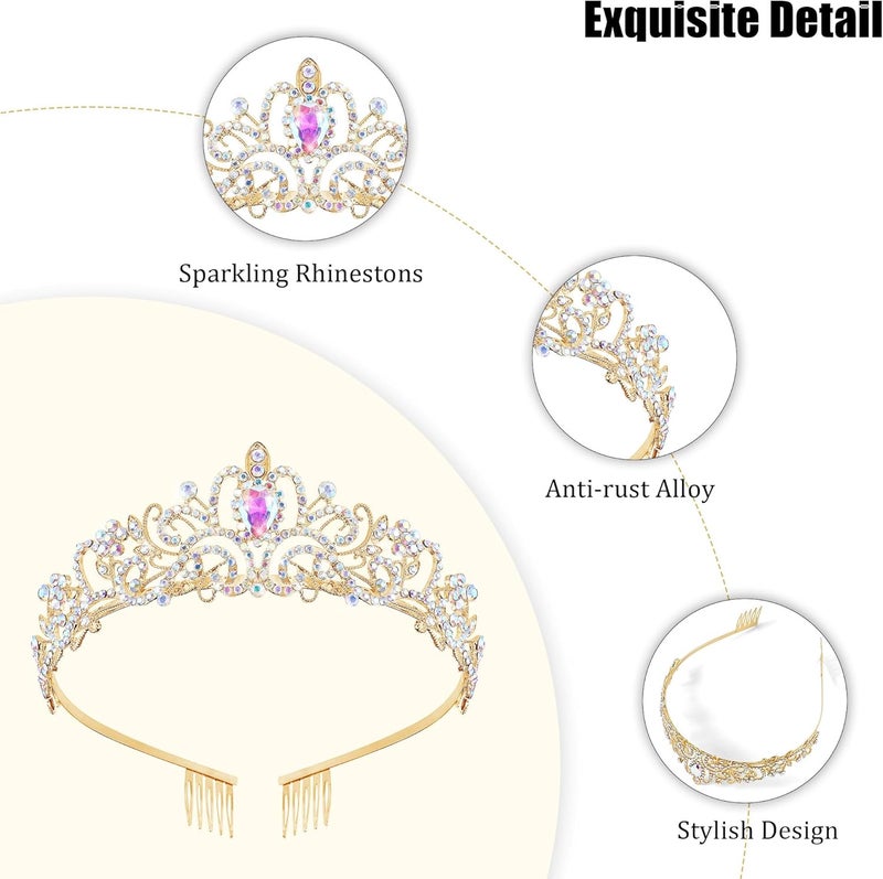 TAROSE Crowns for Women, Queen Crystal Gold Silver Tiaras with White Rhinestone and Combs, Goddess Crown for Wedding Bride Birthday Princess Bridal Shower Hair Accessories for Women - Image 4